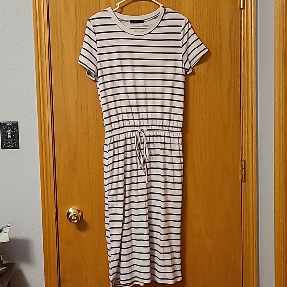None Dresses & Skirts - Black and White Striped Dress